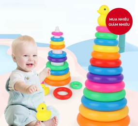 Bé Cầu Vồng Tháp Xếp Chồng Vòng Vịt Vui Vẻ Trò Chơi Xếp Hình Kim Tự Tháp Trẻ Em Nhận Thức Màu Sắc (Màu Sắc ngẫu nhiên)