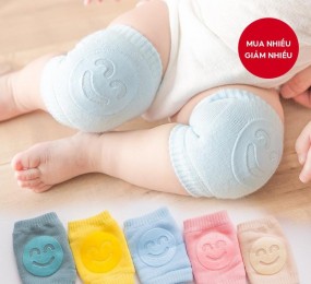 Miếng đệm đầu gối & miếng bảo vệ khuỷu tay cho bé tập bò - Thiết kế khuôn mặt cười mềm mại - Mùa hè