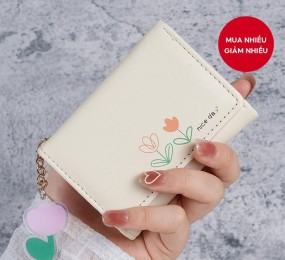 Ins Đơn Giản Dễ Thương Phong Cách Bó Hoa Hoạt Hình Sinh Viên Gấp Ví Pu Phong Cách Hàn Quốc Ba Gấp Ví Nữ Ngắn Thời Trang
