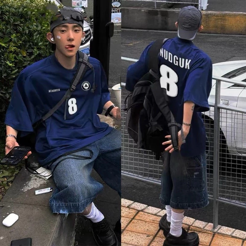 Áo thun nam cotton 100% Xanh đậm bigsize áo mùa hè hip hop style in hình unisex soduu local brand - Ảnh 2