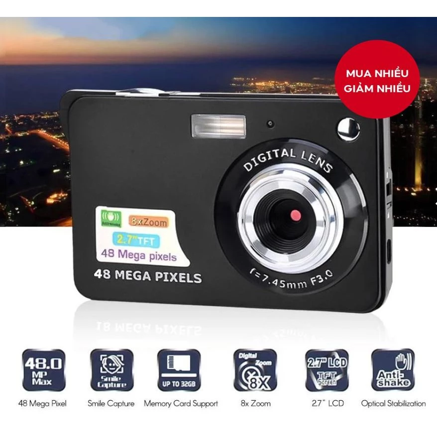 Chụp Siêu Mỏng Nhỏ Gọn Kỹ Thuật Số mini camera v2 Màn Hình Xoay 48mp Chụp Siêu Mỏng mini Kỹ Thuật Số Màn Hình - Ảnh 2