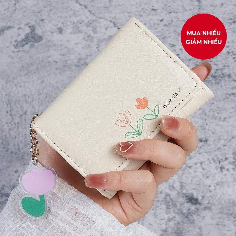 Ins Đơn Giản Dễ Thương Phong Cách Bó Hoa Hoạt Hình Sinh Viên Gấp Ví Pu Phong Cách Hàn Quốc Ba Gấp Ví Nữ Ngắn Thời Trang - Ảnh 2
