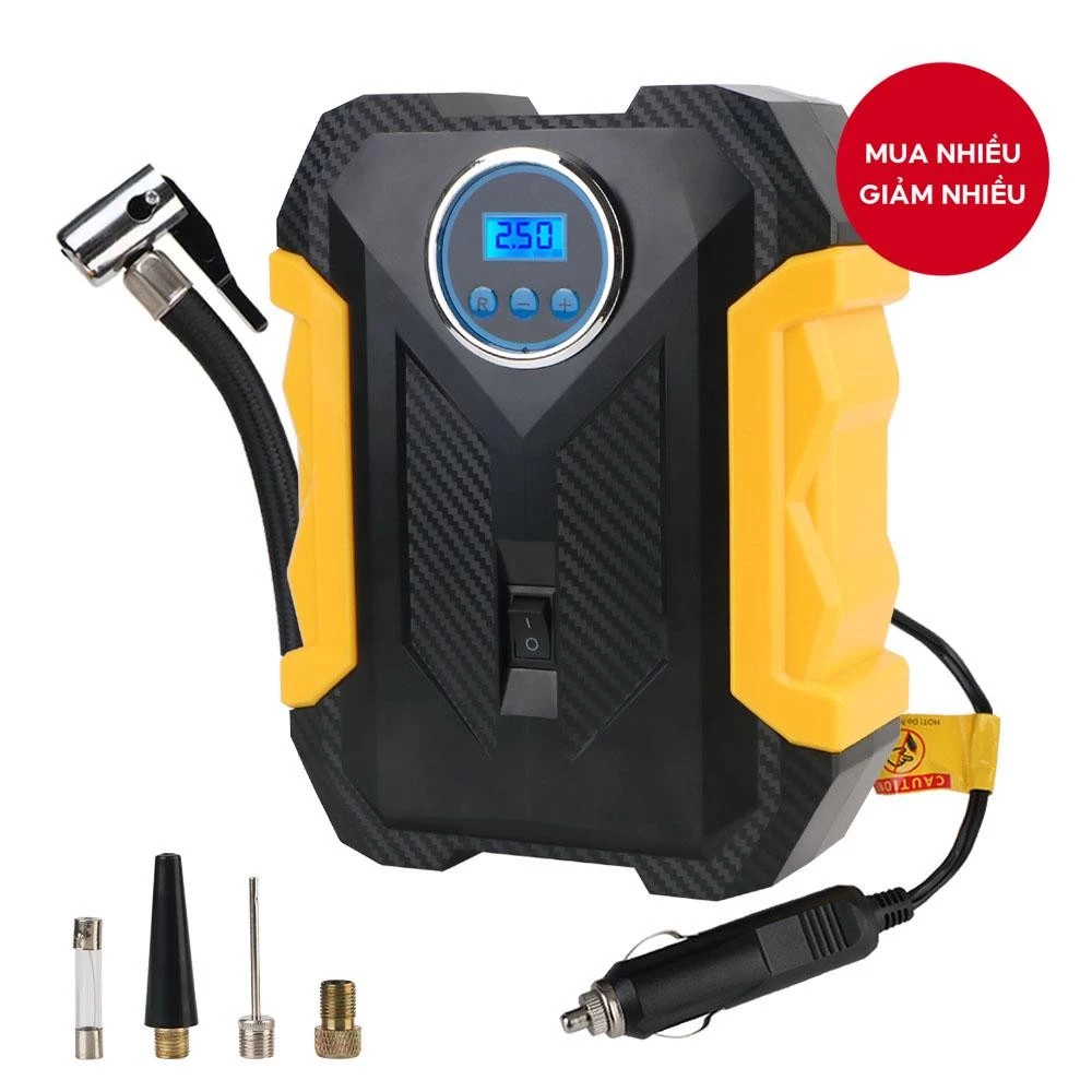Máy bơm hơi lốp 12V Máy bơm không khí Máy bơm không khí Màn hình LCD kỹ thuật số Di động Bật lửa xì gà Cắm có đèn LED - Ảnh 2
