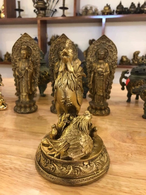 Tượng gà trống mái và đàn con bằng đồng, tượng gia đình gà hạnh phúc bằng đồng - Ảnh 2